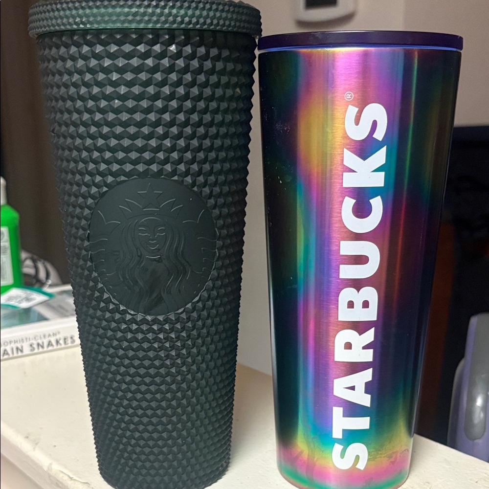 Starbucks Iridescent Rainbow & Matte Black Studded Tumblers Duo
